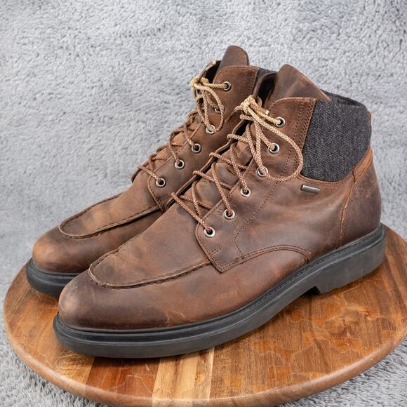 GEOX RESPIRA ‘AMPHIBIOX’ MENS BROWN NATURAL LEATHER BOOTS SIZE 45/12 $214 - Picture 3 of 9